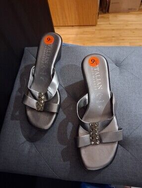 Italian Shoemakers Silver Rhinestone Slide Mules
